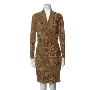 NWT Norma Kamali Cocoa Animal Surplice Faux Wrap Stretch Jersey Dress XLarge NWT